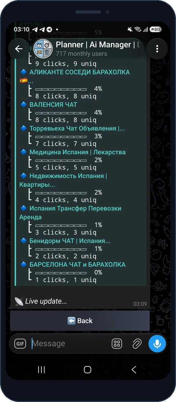 Traffic sources by chats and channels