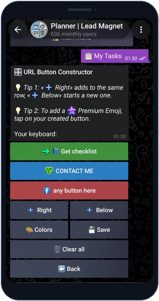 URL button constructor with right and below layout controls