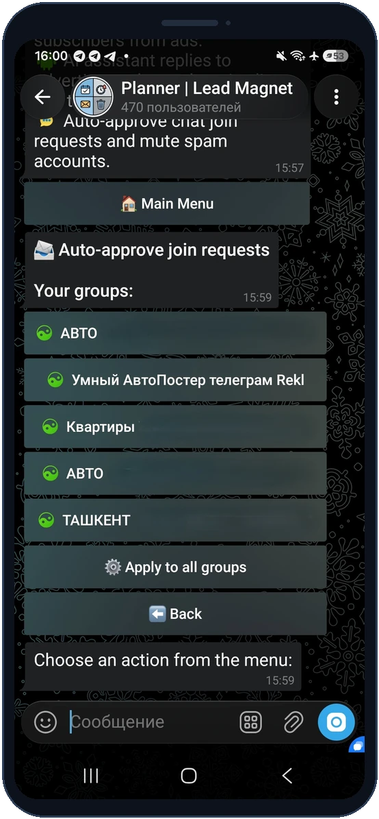 Your groups list with auto-approve and the Apply to all groups button