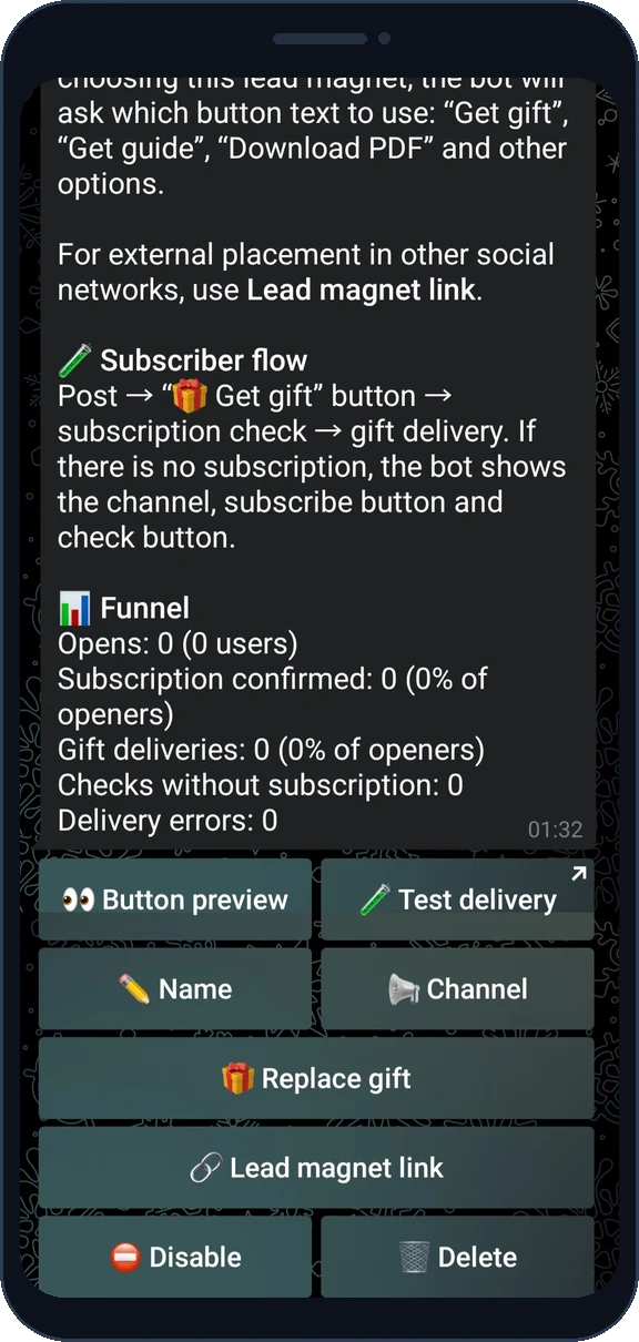 Lead magnet card with subscription funnel statistics