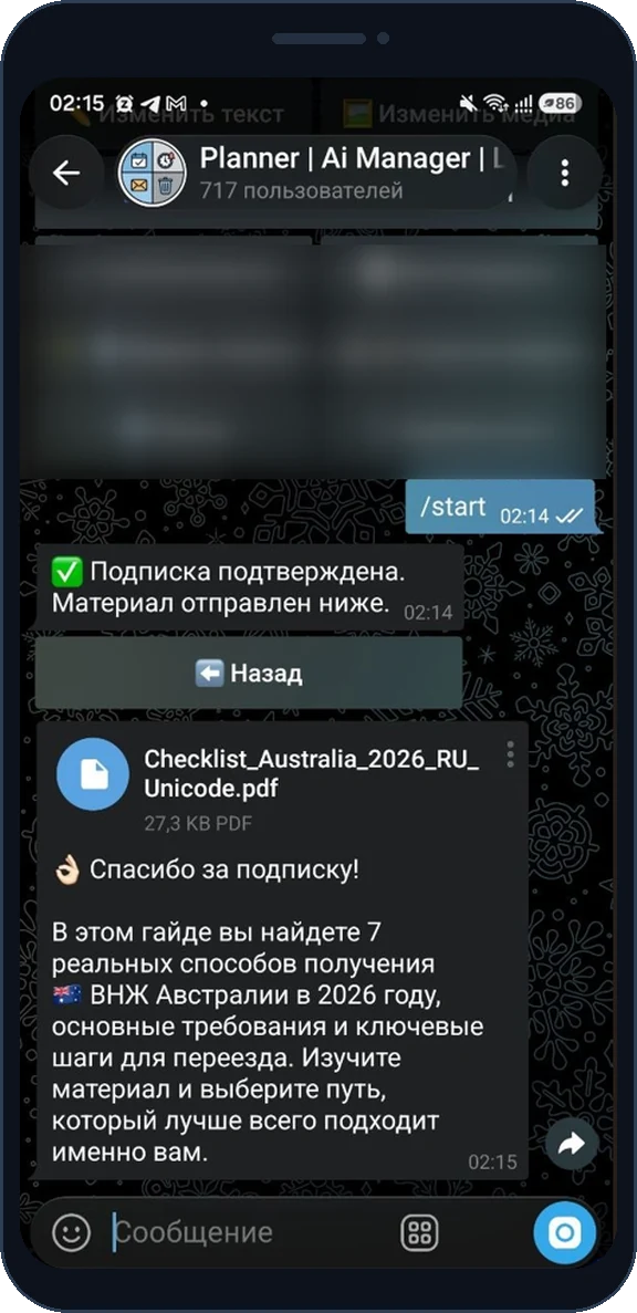 Подписка подтверждена, подарок получен