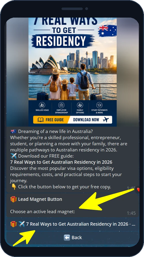 Choosing an active lead magnet for the post button