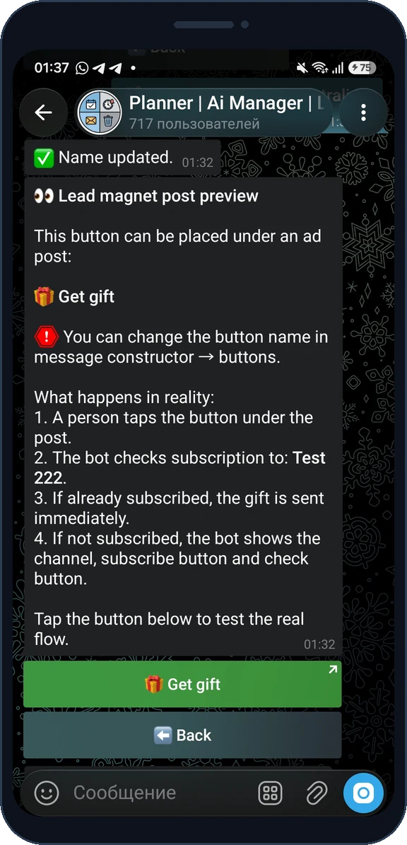 Preview of the lead magnet gift button