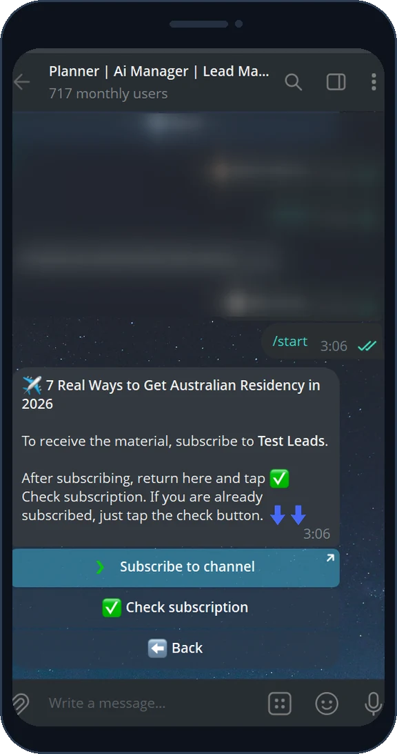 Bot asks the user to subscribe and check the subscription