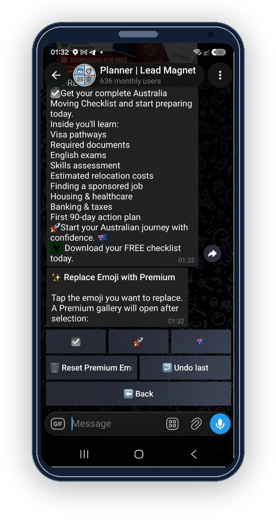 Replace Emoji with Premium menu in ReklamaPlanbot